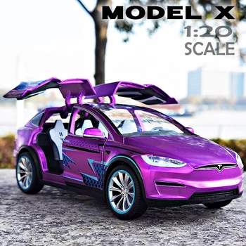 1: 20 на Tesla Model X Модел на колата от сплав, Формовани под налягане Метална играчка, Модифицирани превозни средства, Имитация на модела на автомобила, Колекция от Звукови И Светлинни детски играчки В подарък