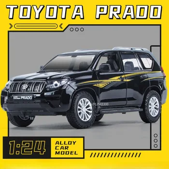 1/24 Играчка модел автомобил Toyota Prado, формовани под натиск от сплав, панорамен люк, звук, светлина, естествена мащабна модел кола, играчки за момчета, подаръци, сувенири
