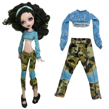 1 Комплект празнично облекло за кукли Monstering High, Модни синя риза с дълги панталони за кукли 1/6, дрехи за момичета, аксесоари за кукли