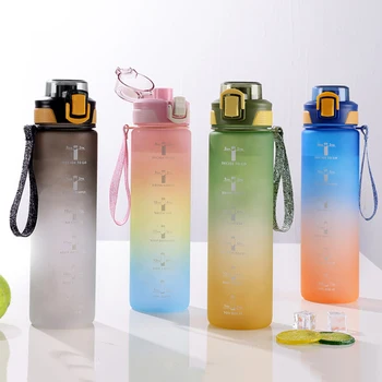 1 Литровата спортна бутилка за вода с марка на времето, запечатани чаша, мотивирующая преносима бутилка за вода за спорт на открито, фитнес