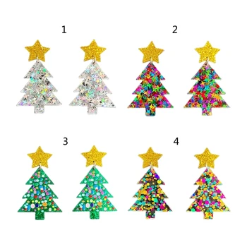 1 чифт обеци с пайети под формата на елхи, Цветни обеци с Дъга, Коледни подаръци за рожден Ден, за жени и момичета, E0BE