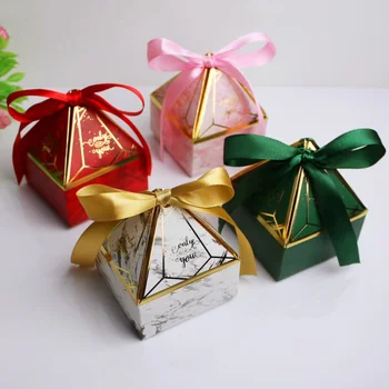 10шт Пагода Кутия бонбони Подарък за рожден ден Шоколадови кутии с панделки на Сватба, Детски Рожден Ден, Детски душ, за да проверите за партита