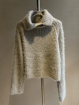 2023 Есенно-зимния Нов Вязаный пуловер с U-образно деколте, Къс Пуловер, Мек Восък Пуловер, Пуловер, Топ