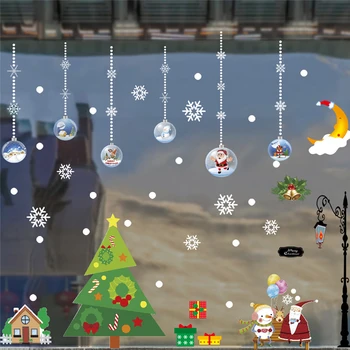 2024 Коледни Стикери Дядо Коледа, Снежен човек, Коледна Елха, Стикер за стъкло на прозореца, Забавни Коледни декорации за дома Навидад