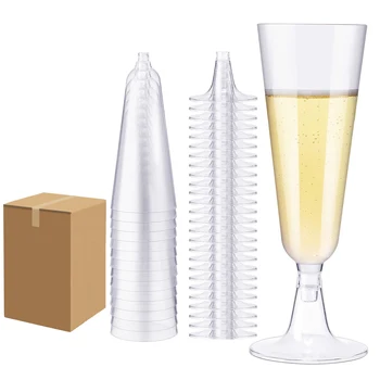 25 бр. Чаши за шампанско, Пластмасови Чаши за Шампанско, за Еднократна употреба Кристални Чаши за вино, Сватбени чаши за наздравици, Вечерни Коктейлни чаши