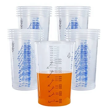 32 Унции (1000 мл) за Еднократна употреба Гъвкави Прозрачни Степен пластмасови чаши за смесване, се използват за смесване на бои, епоксидни смоли, 25 опаковки