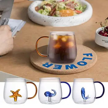 400 мл, креативна 3D стъклена чаша, Чаша с красиви мультяшными животни, с дръжка, Чаши за Кафе, мляко, Чай, закуска, Новост, Подаръци