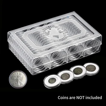 60 парчета 41 мм, Капсули за монети, Кръгъл пластмасов Калъф за монети, Калъф-контейнер С организатора за съхранение, кутия за събиране на монетите