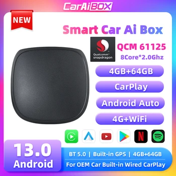 CarAiBOX CarPlay Ai Box Android 13,0 Netflix iptv YouTube, Spotify QCM61125 Безжичен CarPlay Android Auto 4 + 64G Google Play Store