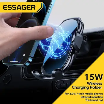 Essager Автоматично 15 W Qi Автомобилното Безжично Зарядно за iPhone 14 13 Samsung S20 S10 Магнитен USB Инфрачервен Сензор Притежателя на Телефона Планина