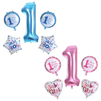 F62D 5 бр., определени фольгированных топки за 1-ви рожден Ден, За момчета и момичета, розово-сини вечерни украса