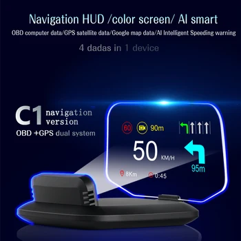 HD C1 OBD2 HUD Авто Централен Дисплей GPS Навигация Проектор Цифров Сензор за скорост КМЧ МИЛЬч Аларма превишена скорост об/мин Щепсела и да Играе.