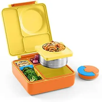 OmieBox Bento Box, за деца - Изолиран обяд-бокс Bento с херметична кутия за храна - 3 отделения, две температурни зони - (Suns