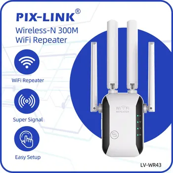 PIX-LINK WR43 Най-бърз WiFi-удължител-усилвател с по-широк обхват и по-голям радиус на действие с Ethernet порт