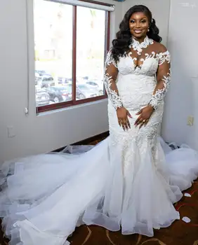 Африкански Луксозно Рокля с кръгло деколте по поръчка, Нов Дизайн, Сватбени рокли Русалка
