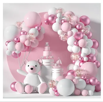 Бял Метал Розово Набор от Веригата за балони, Помещение за балони на Рожден Ден, Декорация на партита, Сватба Фоново обстановка, Атмосфера