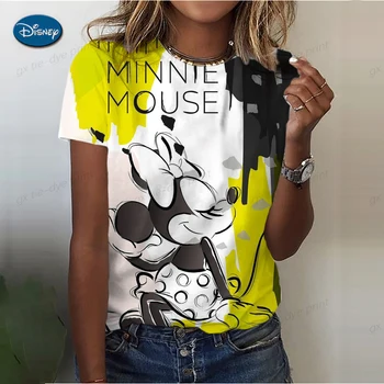 Бяла тениска Disney с Мики Маус, Дамски Лятна Нова тениска размер S-5XL, Ежедневни Свободна тениска с кръгло деколте, Женска тениска, топ