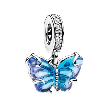 Висулка-пеперуда от синьо стъкло Мурано, висулки За жени, Стерлинговое сребро 925 Проба, оригинални бижута, гривни 