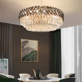 Голям кристален полилей за хола вили, луксозна окачена лампа с модерен декор, спалня, кухня, тавана лампа