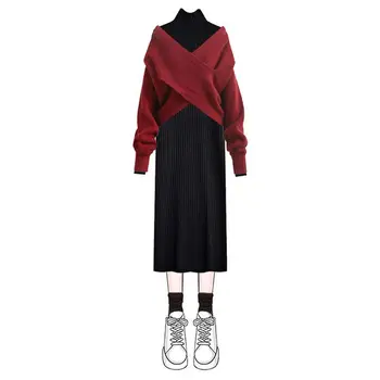 Дамски 2023 Нови Пролетно-Есенните Модни Корейски костюми, Дамски Възли Пуловери + Пуловери, Рокли, Комплекти от две части, Дрехи S11