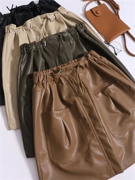 Дамски панталон-карго Yitimoky 2023, Нова мода лято мини-пола с завязками и висока талия, Реколта Елегантни Ежедневни кожена пола Y2k
