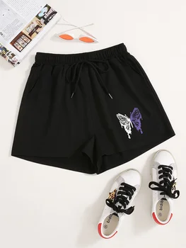 Дамски спортни летни шорти Y2K свободно намаляване с висока талия и принтом пеперуди - изглежда стилна и се чувствайте комфортно!