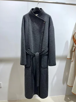 Дамско зимно вълнена кашемировое палто ръчно изработени, яке с дълъг ръкав, топло Ежедневни