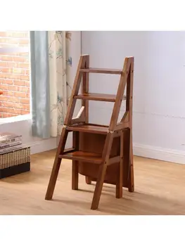 Домакински сгъваем Лестничный стол От масивна дървесина, Лестничный стол с Двойно предназначение, Лестничный стола, Дървени стълби, богат на функции