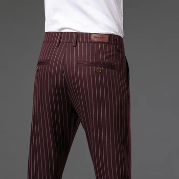 Есенна мода, Нов висококачествен мъжки костюм, Прави Дълги Класически бизнес панталон на английската марка на ивици, Елегантни, ежедневни панталони, мъжки