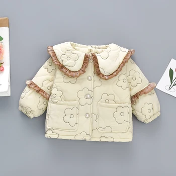 Есенно-зимния ново памучни палто с голяма яка за момичета, детски цветна прежда, плюшен памучни дрехи