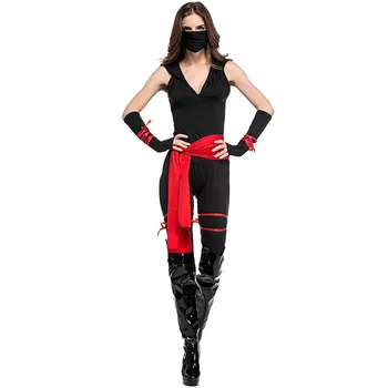 Жена Секси костюм на Смъртоносния нинджа, черен топ, панталон, маска, ръкавици, Маскарадное облечи за Хелоуин