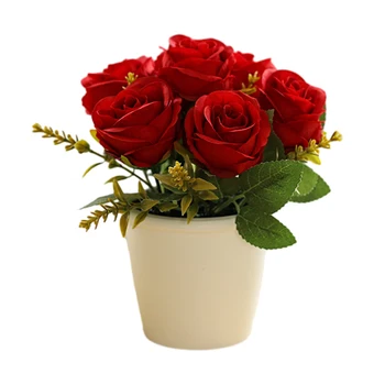 Изкуствени рози Бонсай, Малка саксия, Изкуствена роза в саксия за декор на сватбени партита, декорация на работния плот в офиса, хола