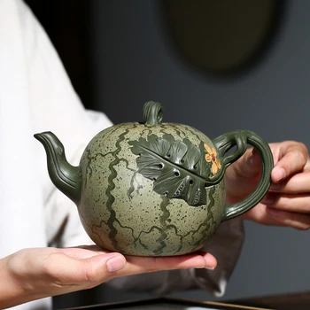 Китайски Бутик Yixing, че симулира Чайник с Диня, Лилаво Глинен Чайник За Чайна Церемония, Ръчна Работа, 700 мл