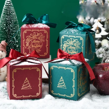 Коледна кутия Сгъваеми Декоративни Коледни Картонени кутии за Торти, сладкиши, Деликатеси, Вечерни Чанти за Коледа, рождени дни