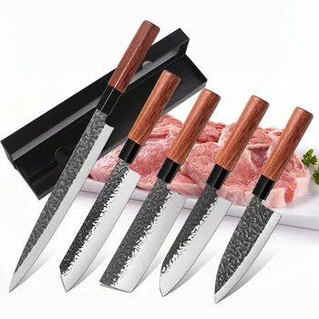 Комплект кухненски ножове С Острие ръчно Коване Японски Нож за сашими сьомга, Нож за Филе от риба Сантоку От майстор-готвачи, кухненски ножове