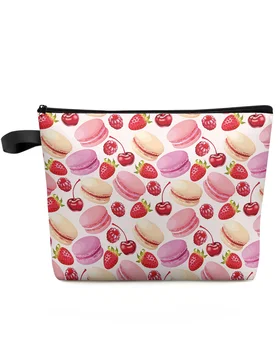 Косметичка Macarons and Strawberries, чанта за пътуване, Женски козметични чанти, Органайзер за тоалетна, Детски молив случай за съхранение