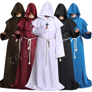 Костюм за cosplay на Хелоуин, средновековни монаси, мантия, монасите, некромантът, свещеник, cos костюм.