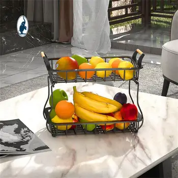 Кошница за съхранение на плодове и зеленчуци, Здрав Багажник за закуски, Метални Рафтове за плодове и зеленчуци, Стелажи за плодове Бял/черен