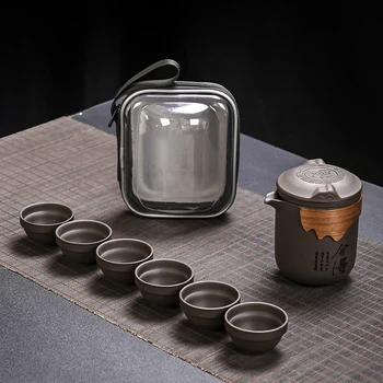 Лилав Пясък Пътен Чай Преносим Кана, Комплект За Пътуване На открито Гайвань Чаени чаши за чайна церемония Чаена чаша Красив подарък Кунг-фу Чай