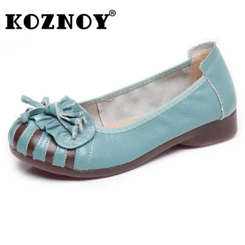 Лоферы на равна подметка Koznoy 2,5 см, мека подметка от естествена телешка кожа, Удобни Леки летни апликации, Дамски амортизирующая Гъвкава обувки