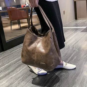 Мека Кожена чанта-тоут, Ежедневни Дамски чанта на рамото, Чанта с Голям капацитет, Луксозни Модни Реколта Дамски чанти за пазаруване, чанта за подмишниците