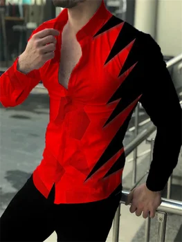 Модерна мъжка риза, костюм с ревери, Фестивален Червен Случайни уличен топ, мек Удобен Дишаща, Новост 2023 година