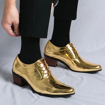 Мъжки Официалната обувки, бизнес модела обувки на висок ток, Мъжки Oxfords, Официалната обувки с остри пръсти, за мъже, Луксозни Кожени обувки за сватбени партита