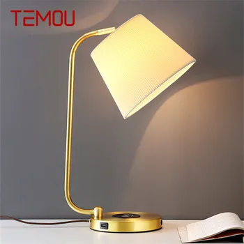 Настолна лампа TEMOU от скандинавски месинг Съвременната простота Хол, Спалня, кабинет Led оригиналната настолна лампа
