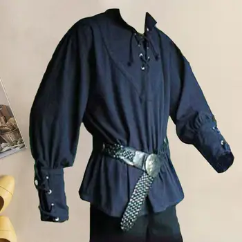 Нова Едро, Мъжка риза с дълъг ръкав в стила на Средновековния Ренесанс, Бандажные Потник, Риза Рицар-Собствениците на Хелоуин, Ретро костюм, блуза