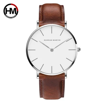Нови класически мъжки бизнес ръчен часовник от естествена кожа, водоустойчив ултра тънък кръгъл циферблат, японски кварцов механизъм, Прости часовници