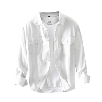 Нови мъжки ежедневни ризи, есенна риза с дълги ръкави, яке, отличителни двойни джобове, обикновена тънка козина Shrit за мъже, безплатна доставка