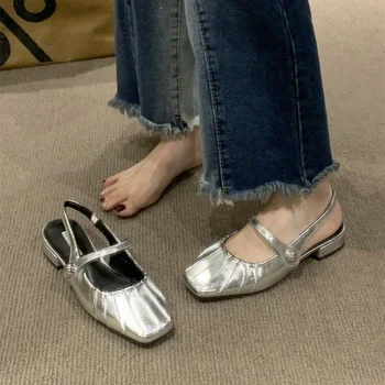 Новост 2023 г., Женски тънки обувки в стил Ретро върху плоска подметка с квадратни пръсти и изкривени в една дума Mary Jane, балет апартаменти на Равна Подметка, Mujer