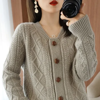 Новост 2023, Есента Корейски вязаный пуловер, Жилетка, Дамски пуловер с дълги ръкави, женски топъл Пуловер за свободна плетени, Жена