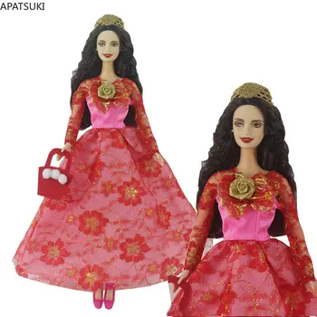 Облечи принцеса с червено цвете за Барби кукли, модни дрехи, вечерна рокля, чанта за куклена къща на Барби, аксесоари за кукли 1/6 играчка
